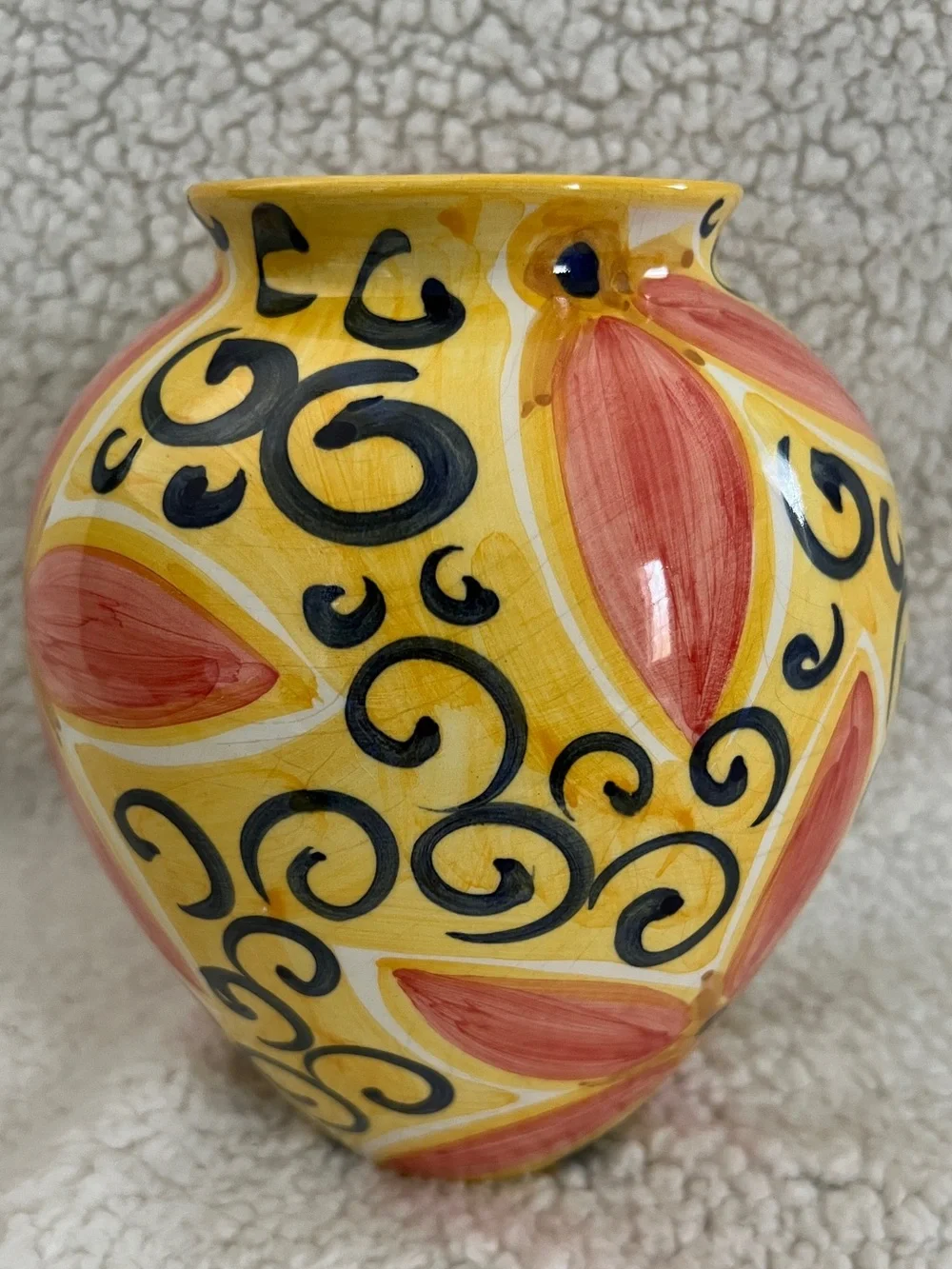 Vintage Favanol Portuguese Art Pottery Vase Signed Portugal, Hand Painted 8”